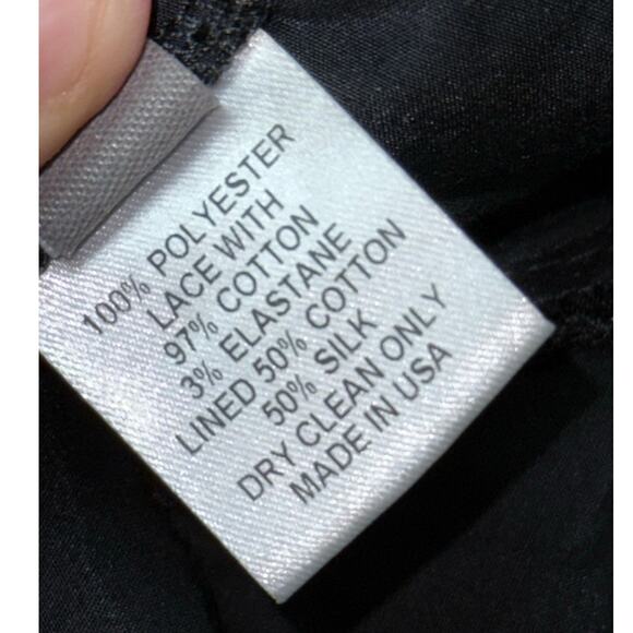 LELA ROSE black cotton lace longline peplum button front asymmetrical blouse top - Picture 14 of 14